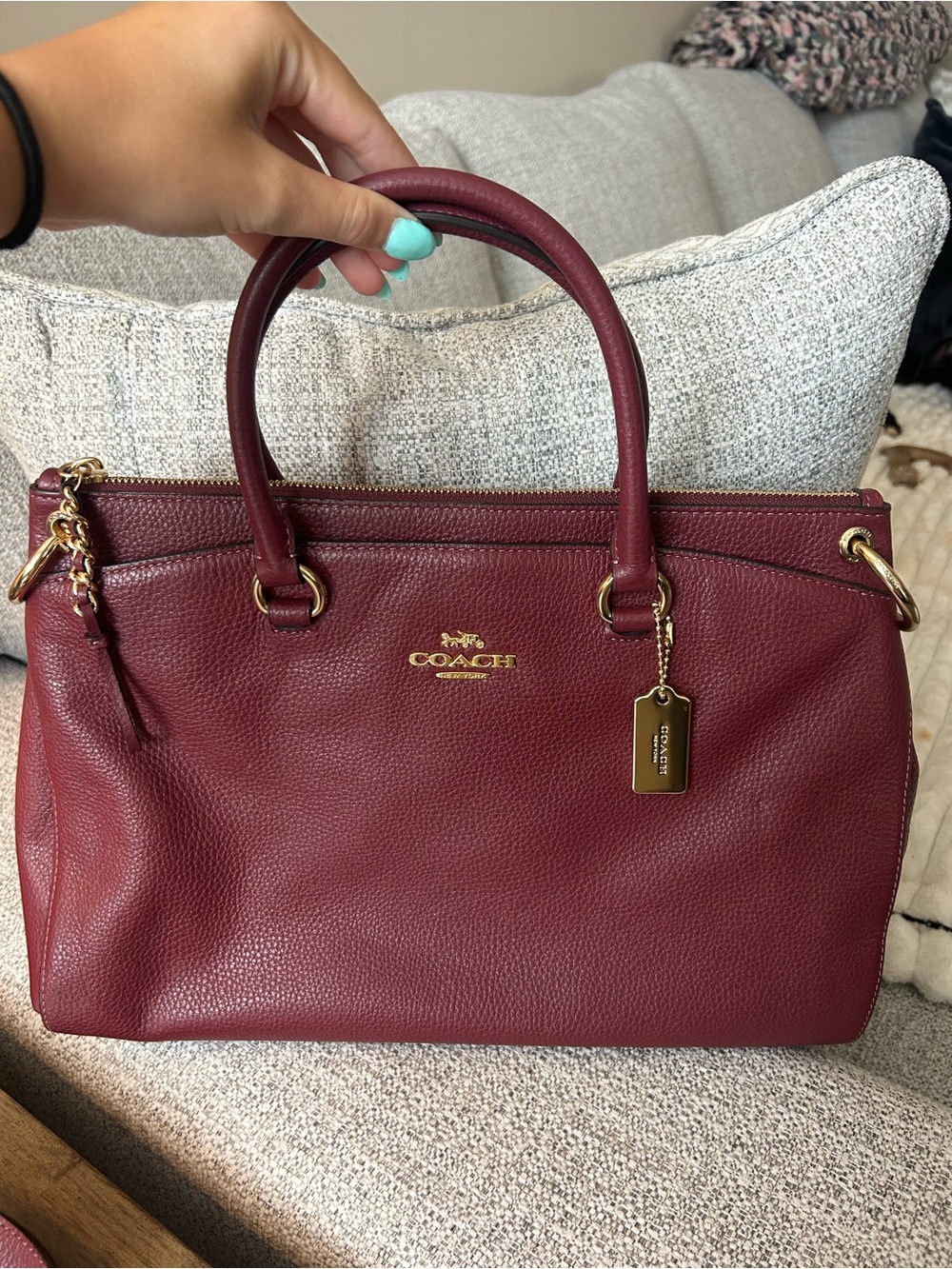 Coach Mia Satchel/Crossbody Burgundy Pebble Leather with Gold Hardware